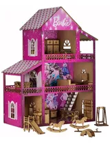 Casinha Boneca Barbie Casa Rosa 37 Móveis Adesivada Mdf
