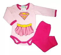 Conjunto Bebe Nena Body Manga Larga Pantalon Supergirl Chica