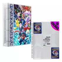 Pasta Fichário Álbum Cards Cartas Pokémon Ash Xy 10 Folhas