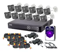 Kit Hikvision Dvr 16ch 1080p Lite 12 Camaras Hd Disco 2tb Purple Cables Fichas Fuentes Completp P2p Hik-connect Qr