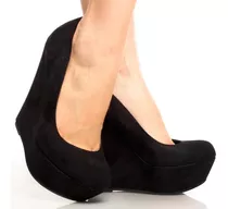 Zapato Plataforma Alta Pin Up Sexy Comodo Terciopelo Negro