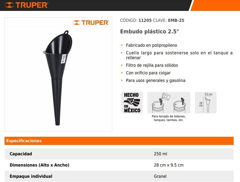 Embudo Pl Stico Ml Cuello Rigido Truper Cuotas Sin Inter S