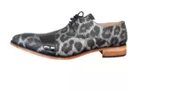 Zapatos Hombre Cuero Grabado Animal Print Leopardo Negro 
