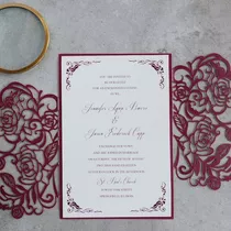 100 Envelopes P/ Convites Rendado Em Rosas Chique E Elegante Cor Marsala