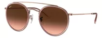 Anteojos De Sol Ray-ban Round Double Bridge Standard Con Marco De Metal Color Polished Pink, Lente Brown De Cristal Degradada, Varilla Bronze-copper De Metal - Rb3647n