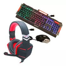 Kit Gamer Headphone Com Mic Teclado E Mouse Abnt Led Metal