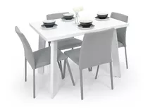 Set Comedor Lugo Blanco 4 Puestos En Tela 