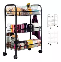 Carrito Organizador Metalico Con Ruedas Multiusos 3 Niveles Color Negro