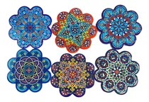 Posa Vasos Cerámica Pintadas Mandalas Multicolor 6 Unidades 