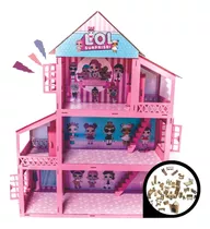 Casa Casinha Pintada Rosa Branca Lol + 44 Móveis E Brindes