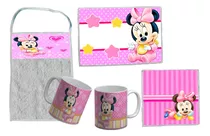 Set Jardin Minnie Bebe Toalla Mantelito Servilleta Taza 