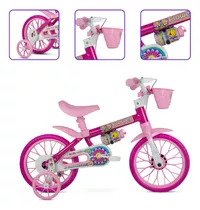 Bicicleta Rosa De Passeio Infantil Com Rodinhas Flor Aro 12