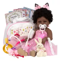 Bebe Tipo Reborn Princesa Negra Bailarina Com Bolsa 25 Itens