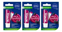 3 Protectores Labial Nivea By Labello Blackberry Shine Mora