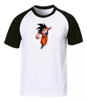 Remera Blanca Ranglan Sublimada Goku Dragon Ball Z