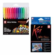 Kit Set Lapiceras Gelly Roll Neon Acuarelas Sakura Koi Metal