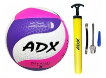 Balón Voleibol Vx501 + Bomba Adx Peso Y Medida Reglamentaria Color Rosa Con Morado Y Blanco