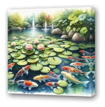 Cuadro 60x60cm Koi Paisaje Sereno Acuarela Relajacion M4