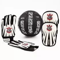 Kit Goleiro Infantil Bola + Luva + Caneleira Corinthians