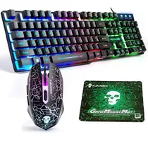 Combo 3 En 1 Teclado Mouse Pad Gamer Luces Led Rgb Cable Usb