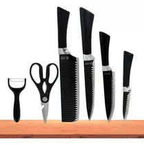 Juego Set De Cuchillos Cocina Profesional Acero 6 Piezas Color Negro