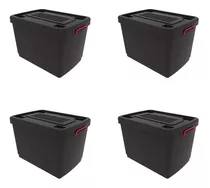 Caja Organizadora Heavy Box Apilable Reforzada X4 Unidades Color Negro Liso