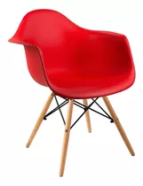 Cadeira Charles Eames Arm Base Madeira Vermelho