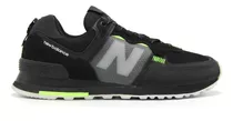 Zapatilla Urbana New Balance Hombre 574 Negro/verde Fluo