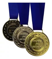 Kit 3 Medalhas Honraria Jogos 3cm Ouro Prata Bronze 1un Cada