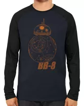 Camiseta Raglan Manga Longa Star Wars Bb8 Rey Jedi R2d2 Luke