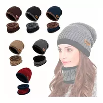 Conjunto Gorro Bufanda Frío Tejido Lana Unisex Moda