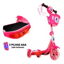 Patinete Frozen Infantil 3 Rodas Com Cesto Musica E Luzes Cor Rosa