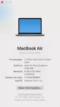 Macbook Air 1,1 Ghz Intel Core I3 Dual-core 8gb 3733 Mhz