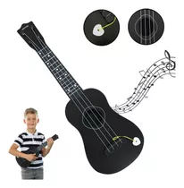 Mini Violao Infantil 57cm Preto Ukulele Palheta Cordas Aço