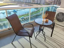 Juego Balcon Mesa 60 Cm Y 4 Sillas Rattan Chocolate