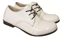 Zapato Blanco Charol Acordonado Mujer Moda