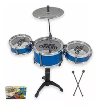 Mini Bateria Instrumento Infantil Completo Happy Jazz Drum Cor Azul