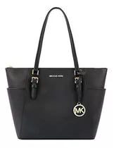 Bolsa Tote Michael Kors Charlotte Large Tote Bag Diseño Liso De Cuero Saffiano  Black Asas Color Negro