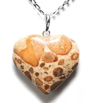 Colar Coração Pedra Jaspe Leopardita Natural Pino Prata 950