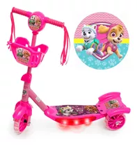 Patinete Infantil Luz E Musica Cesta Patrulha Canina Rosa