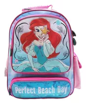 Mochila Escolar La Sirenita Disney Estrella De Mar Color Celeste Diseño De La Tela Liso