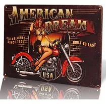 Letrero  American Dream Motorcycle Pin Up Girl  Gran Id...