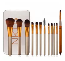 Set 12 Brochas Para Maquillaje Con Cajita Estuche Metálica