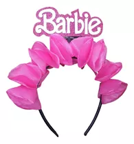 Pack X2 Vinchas Barbie Con Flores Fucsias Y Logo De La Peli