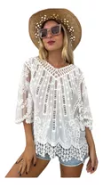 Blusa Broderie Guipur Encaje Romantica Camisa Blanca Noche