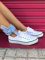 Zapatillas Star Blancas De Lona Bajitas Sin Plataforma Nueva