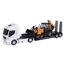 Miniatura Iveco Hi Way Plataforma + Retroescavadeira 