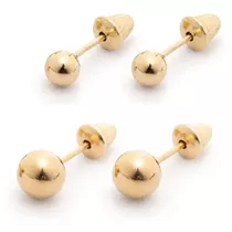 Brincos Ouro 18k Kit (2pares) 3mm E 4mm - Cx Veludo Grátis