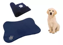 Cama En Forma De Hueso Para Mascotas + Cobija Grande Color Azul Oscuro