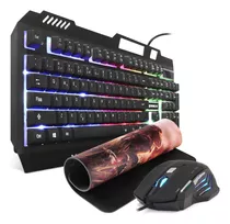 Kit Teclado E Mouse Gamer Led Rgb Usb Semi Mecânico Com Fio